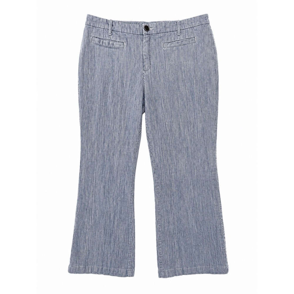 Chicos Platinum Denim 2.5 Blue Stripe‎ Cotton Stretch Straight Pants